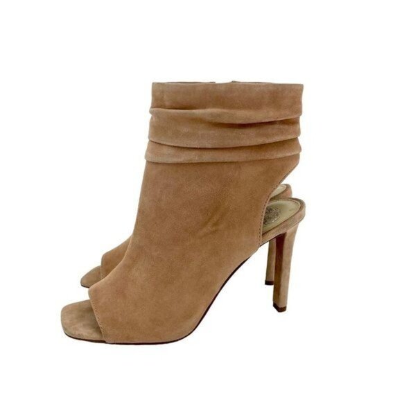 Vince Camuto Heels Blush Pink Peep Toe Suede Leather Ankle Booties SZ 7 - Picture 2 of 14